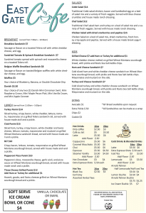 East Gate Cafe Menu